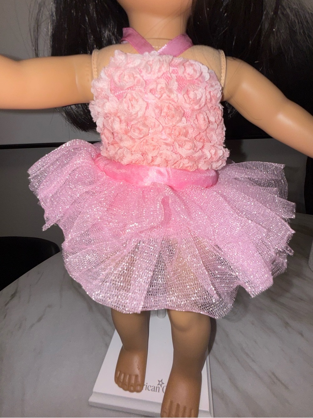 18” doll pink ballet costume flower v neck top and pink tutu